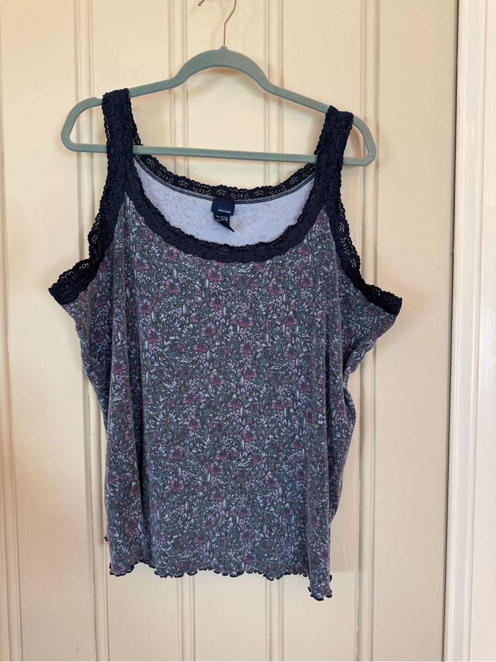 Apt. 9 Floral Lace-Trim Tank Top Navy Purple size 3x